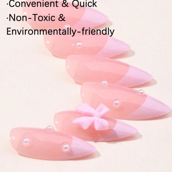 Pearl and Bow Pink Press On Nails - Picture 4 of 6